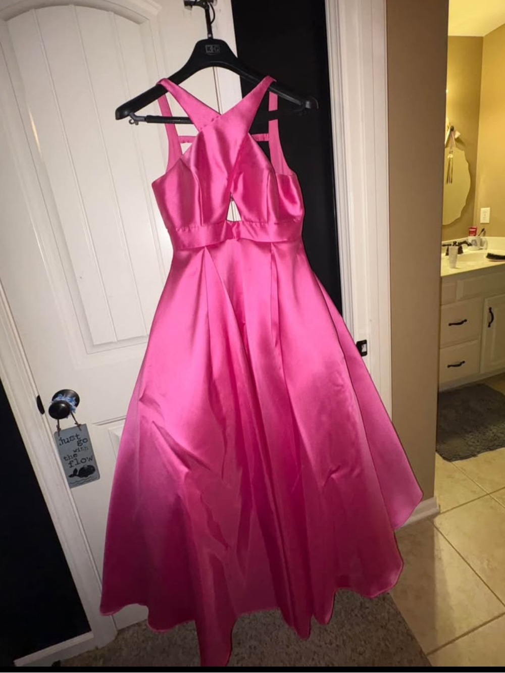 Jovani Hot Pink Satin Fit-and-Flare Dress